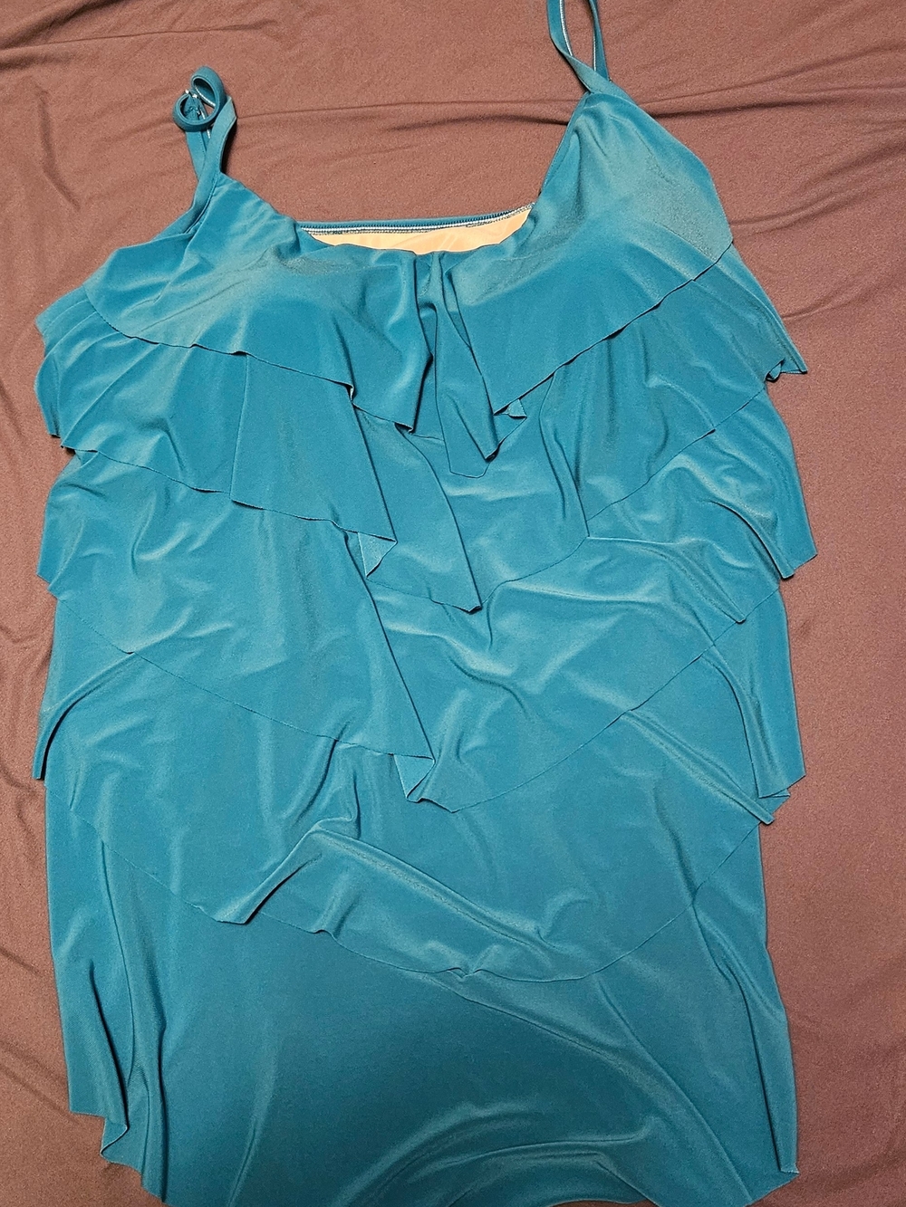 Ruffled Teal Women's Bikini Tankini Top